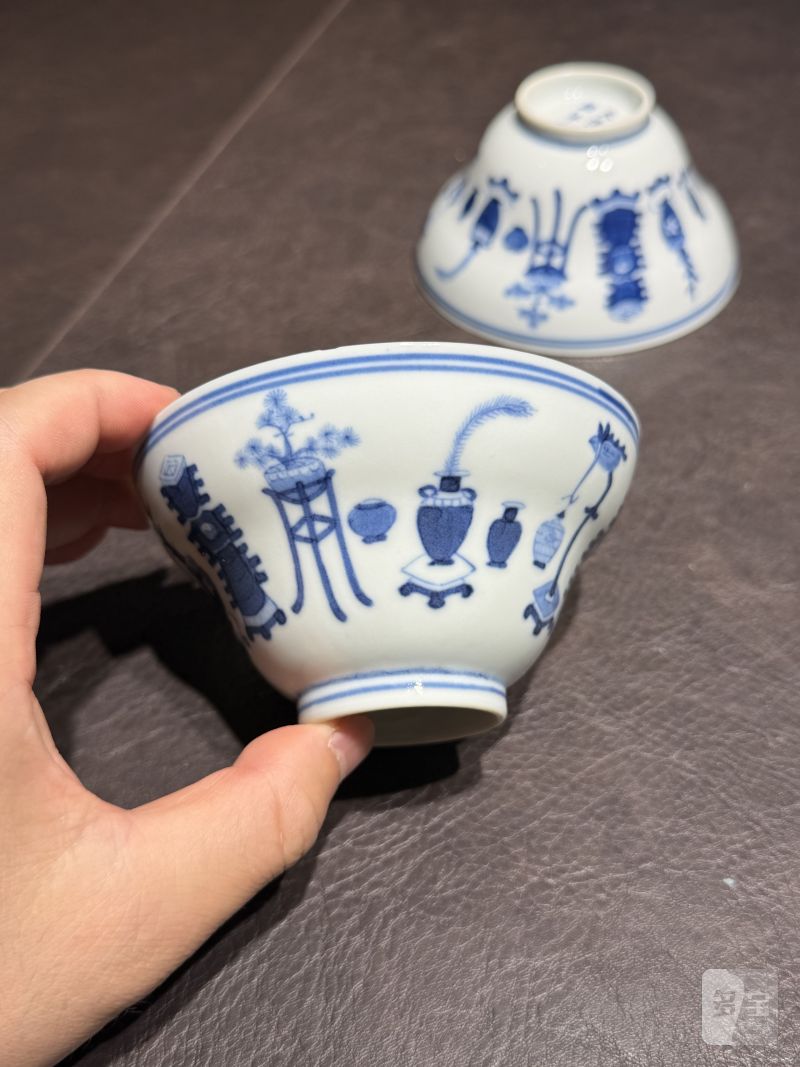 清光绪 青花清供图折腰杯一对 - 图6